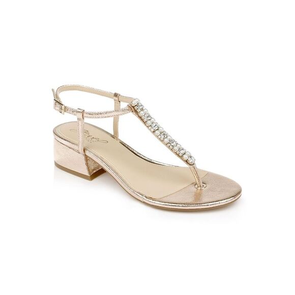 JEWEL BADGLEY MISCHKA Women's Gold Dasha Embellished T-Strap Solid Thong Sandal - Picture 1 of 4